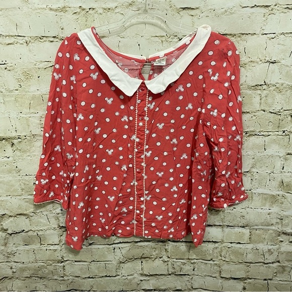 Disney LC Lauren Conrad Pink Polka Dot Mickey Minnie Mouse Top Blouse - Picture 2 of 8